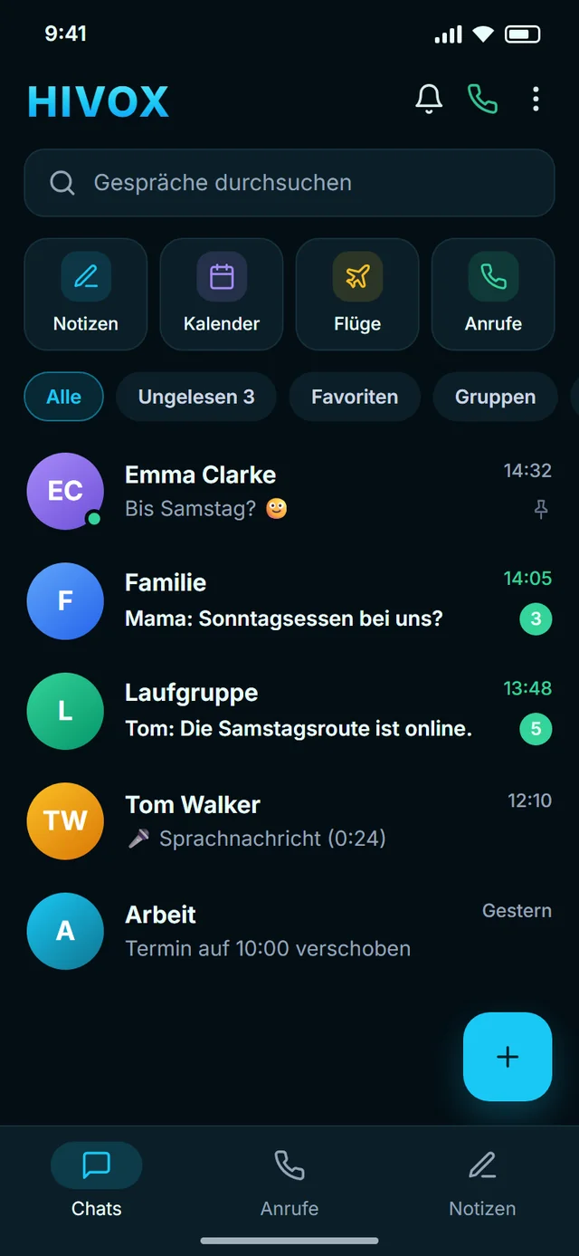 HIVOX auf dem Smartphone: Gesprächsliste